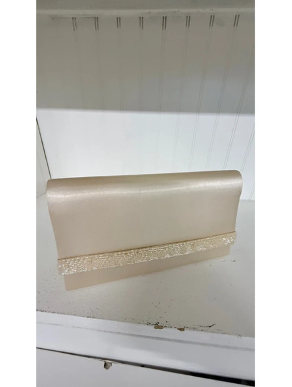 Preston & York ivory satin envelope clutch bag with strap like new wedding